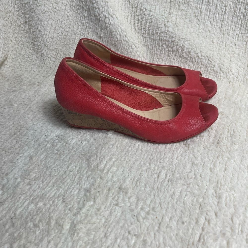 Cole Haan Nike Air leather blood orange Peep Toe Wedge Shoes SZ10B
